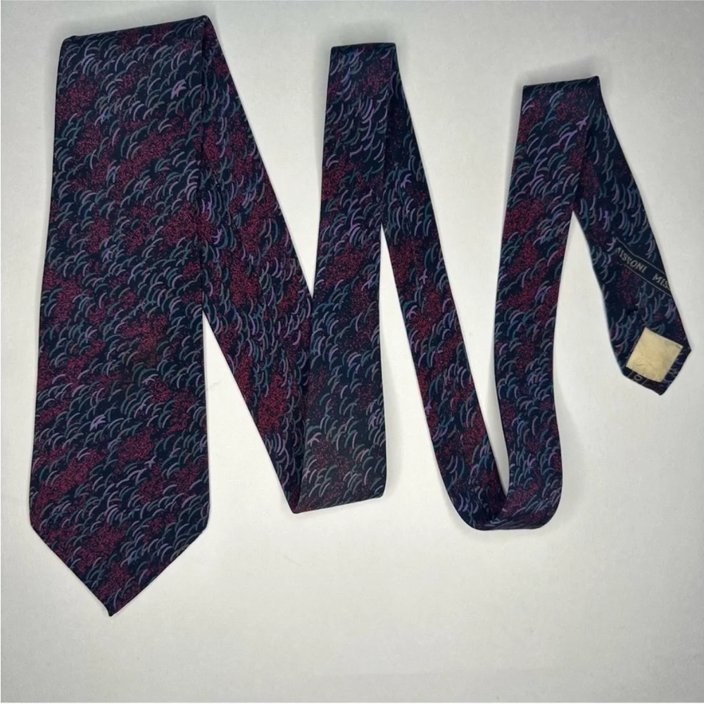 Vintage MISSONI CRAVATTE Vibrant Blue & Purple Abstract Classic Tie, 3.5”